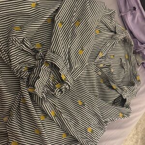 Marc New York Black and White Striped Top with Yellow Accents